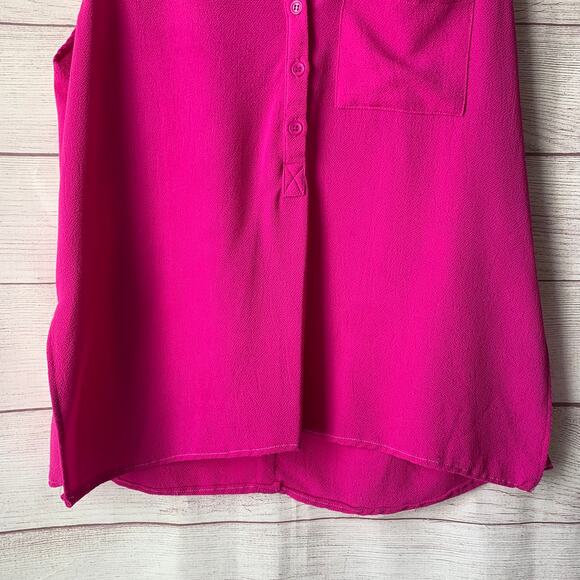 She & Sky Pink Sleeveless Blouse Partial Button Up Pocket Size Medium - Picture 3 of 16